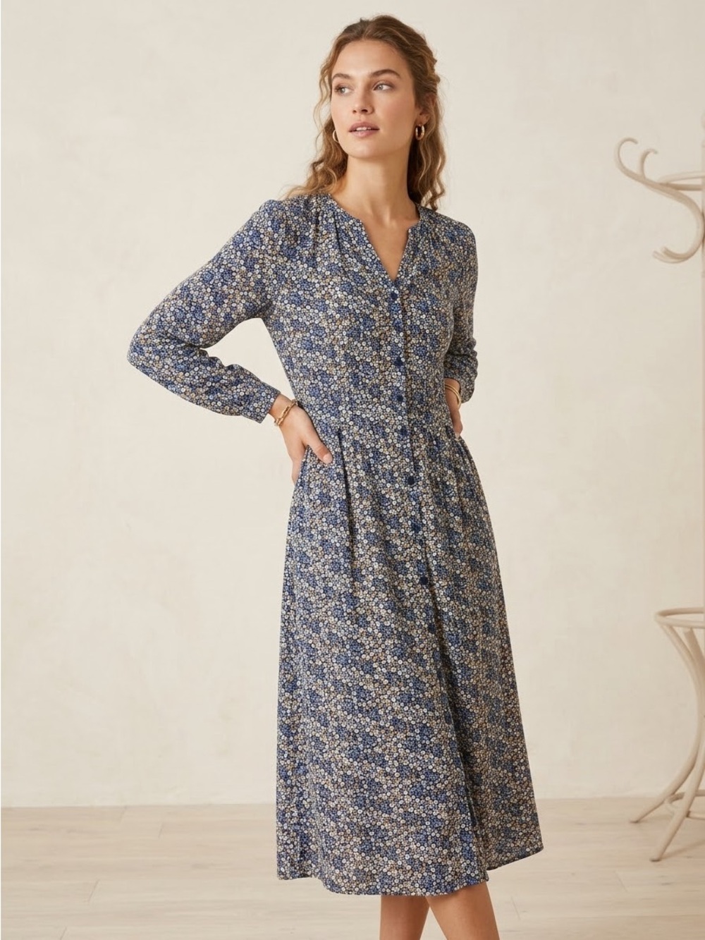 Chaps Navy Floral Maxi Dress